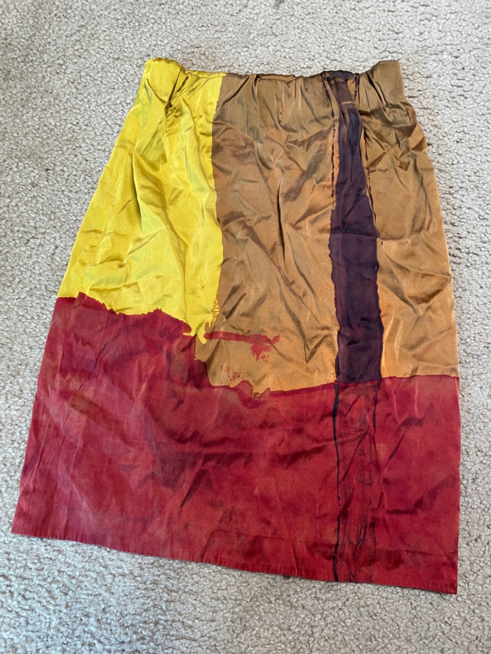 Vince silk Colorblock Midi Skirt in Yellow, Brown & Red